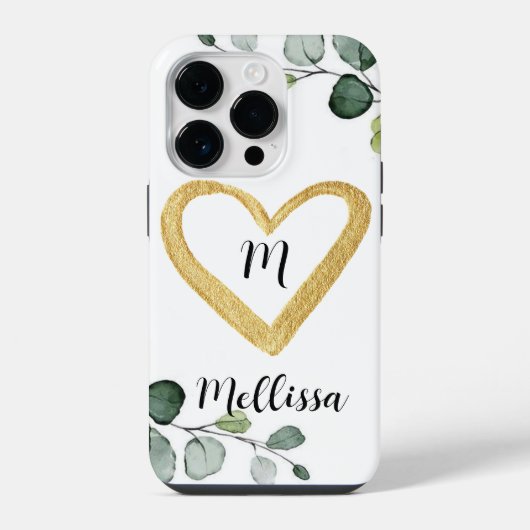 Eucalyptus Monogramed iPhone 14 Pro Hoesje (Achterkant)