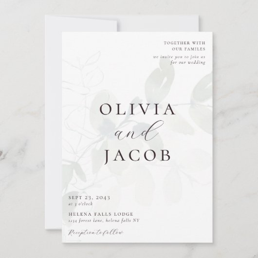 Eucalyptus Muted Script Wedding QR-code Kaart (Voorkant)