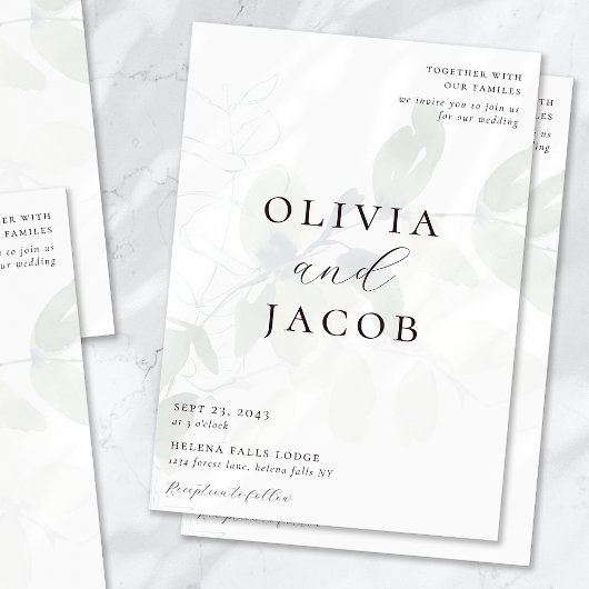 Eucalyptus Muted Script Wedding QR-code Kaart