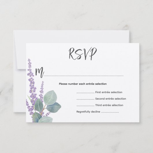 Eucalyptus n Lavender Botanical Weddenschap Initia RSVP Kaartje (Voorkant)