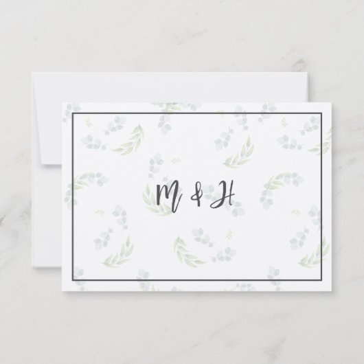 Eucalyptus n Lavender Botanical Weddenschap Initia RSVP Kaartje (Achterkant)