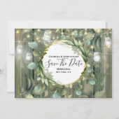 Eucalyptus-naaldbeschermingssnaren lichten landhou save the date (Voorkant)