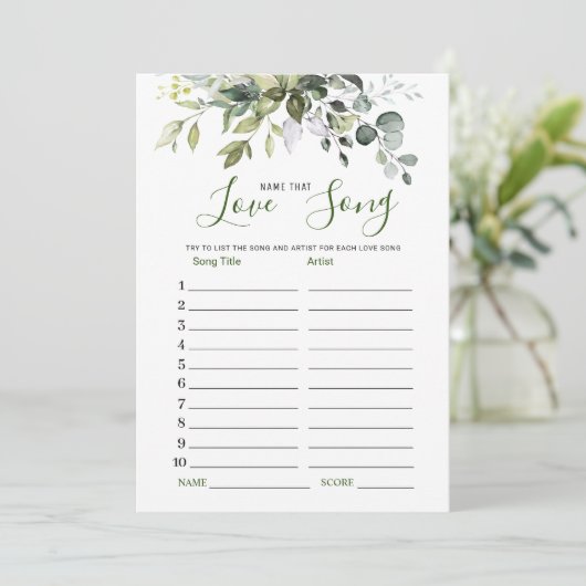 Eucalyptus Naam die Liefde Song Bruidsspel Kaart (Staand voorkant)