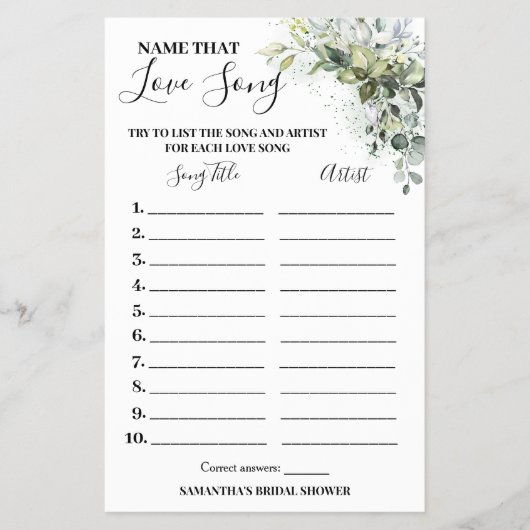 Eucalyptus-naam die van de Song Shower-game-kaart  Flyer (Voorkant)