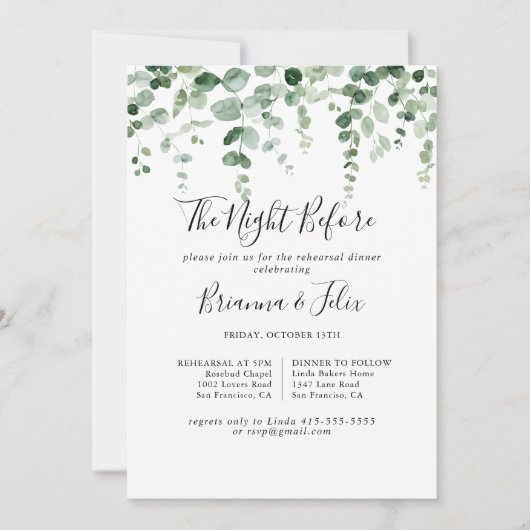 Eucalyptus nacht voor het repetitief avondeten kaart (Voorkant)