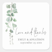 Eucalyptus Namen Datum Liefde Bedankt Script Bruil Vierkante Sticker (Voorkant)