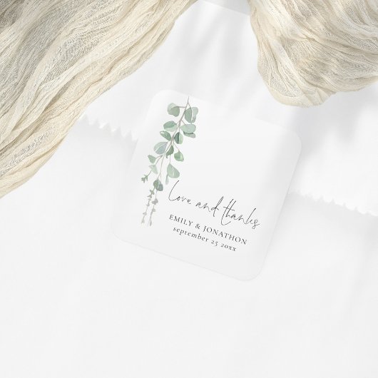 Eucalyptus Namen Datum Liefde Bedankt Script Bruil Vierkante Sticker