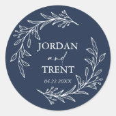 Eucalyptus Navy Blue Aangepaste bruiloft Stickers (Voorkant)
