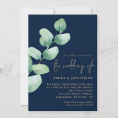 Eucalyptus Navy Blue Gold QR Code Weddenschap Kaart (Voorkant)