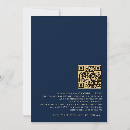 Eucalyptus Navy Blue Gold QR Code Weddenschap Kaart (Achterkant)