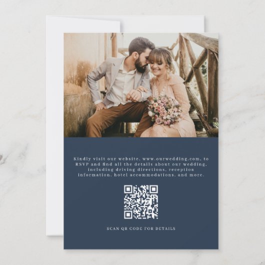 Eucalyptus Navy Blue QR Code Photo Wedding Kaart (Achterkant)