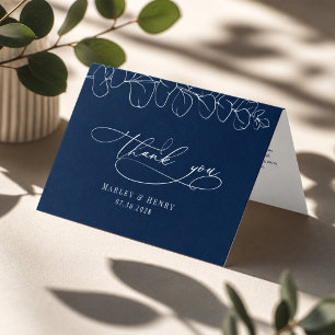 Eucalyptus Navy Blue Trouwkaart Vouwen Bedankt  Kaart
