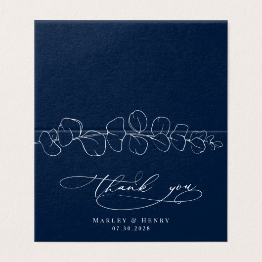 Eucalyptus Navy Blue Wedding Folded thank You Kaart (Buitenkant ongevouwen)