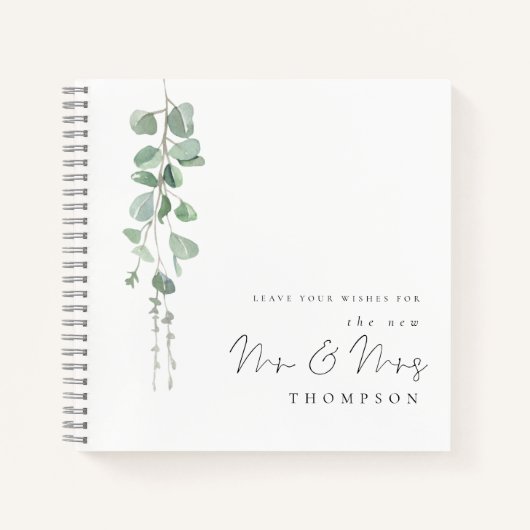 Eucalyptus New Mr Mrs Name Wedding Guest Book Notitieboek (Voorkant)