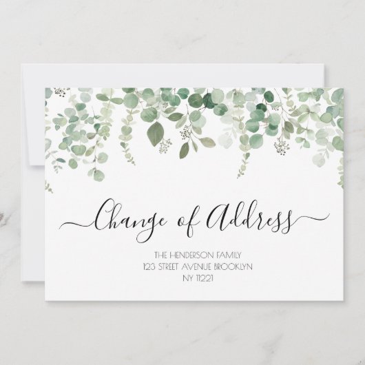 eucalyptus nieuwe adresbewegende aankondiging (Voorkant)