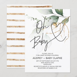 Eucalyptus Oh Baby Modern Boy Girl Baby shower Kaart