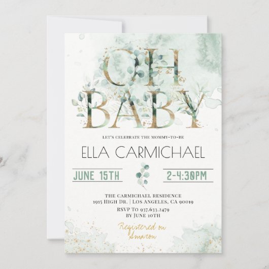 Eucalyptus Oh Baby Shower Uitnodiging (Voorkant)