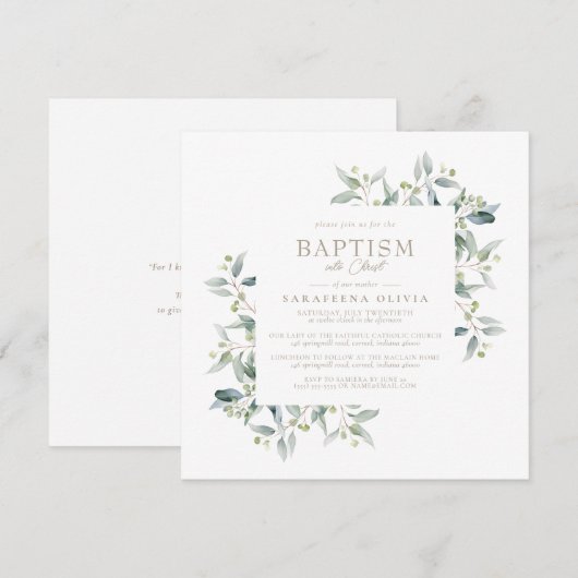 Eucalyptus omlijst eenvoudige elegante moederdoop kaart (Voorkant / Achterkant)