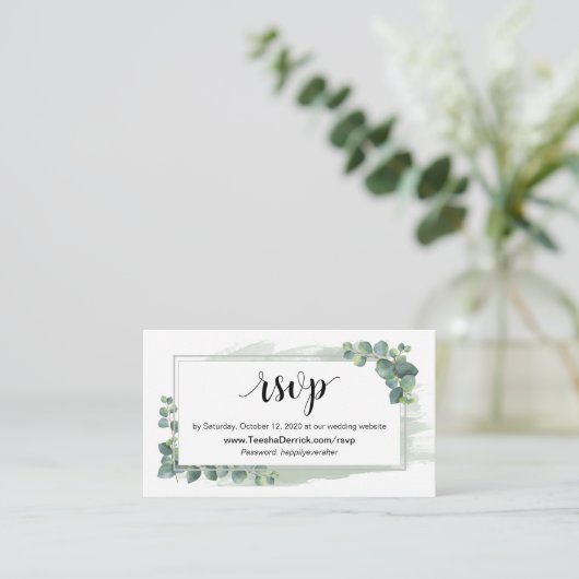 Eucalyptus, online RSVP via bruiloft website Informatiekaartje (Staand voorkant)