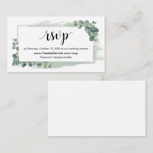 Eucalyptus, online RSVP via bruiloft website Informatiekaartje (Voorkant / Achterkant)