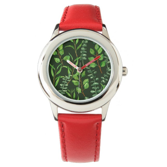 Eucalyptus op donkergroen horloge (Voorkant)