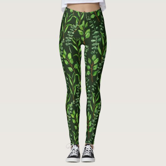 Eucalyptus op donkergroen leggings (Voorkant)