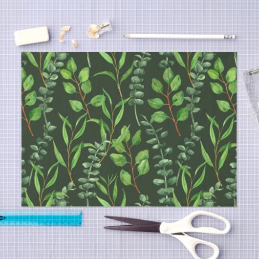 Eucalyptus op donkergroen tissuepapier (Craft)
