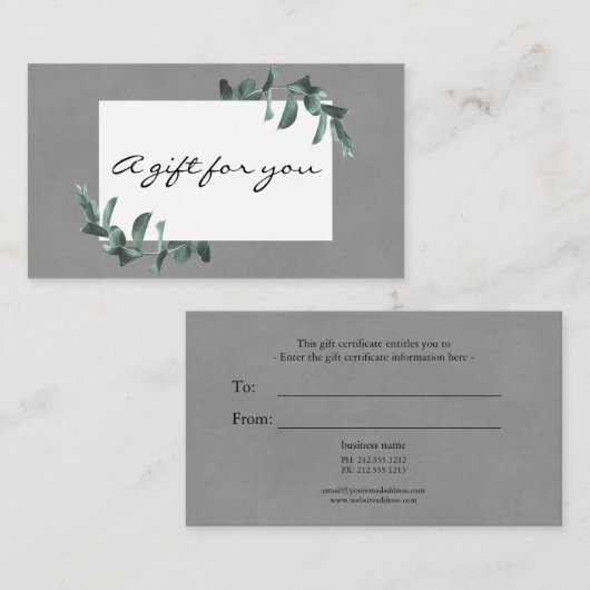 Eucalyptus op grijs cadeaubon visitekaartje (Voorkant / Achterkant)