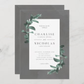 eucalyptus op uitnodiging voor een grijze bruiloft (Voorkant / Achterkant)