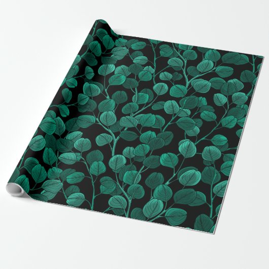 Eucalyptus op zwart cadeaupapier (Uitgerold)