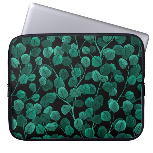 Eucalyptus op zwart laptop sleeve (Voorkant)