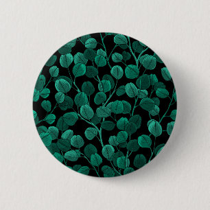 Eucalyptus op zwart ronde button 5,7 cm