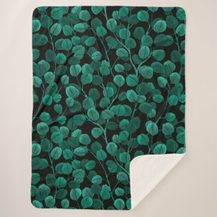 Eucalyptus op zwart sherpa deken