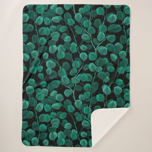 Eucalyptus op zwart sherpa deken (Voorkant)