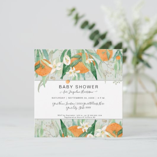 Eucalyptus Oranje Munt een Baby shower van een kle Kaart (Staand voorkant)