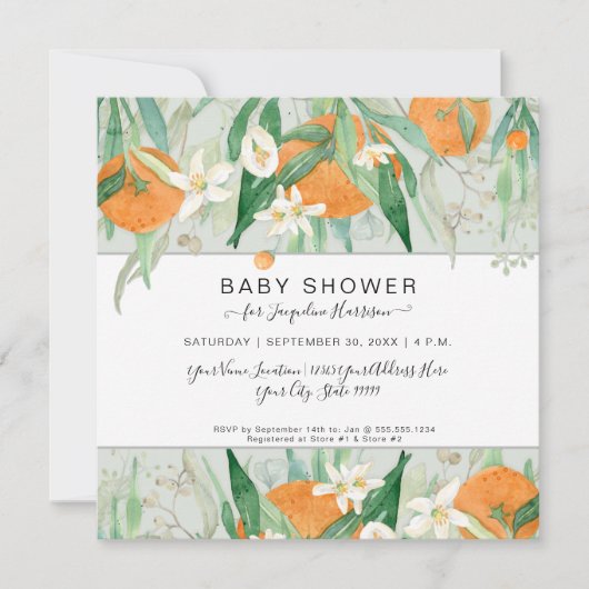 Eucalyptus Oranje Munt een Baby shower van een kle Kaart (Voorkant)