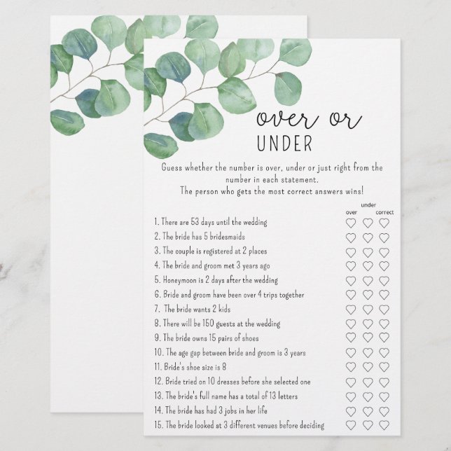 Eucalyptus - Over of onder bruidsdouche spel (Voorkant / Achterkant)