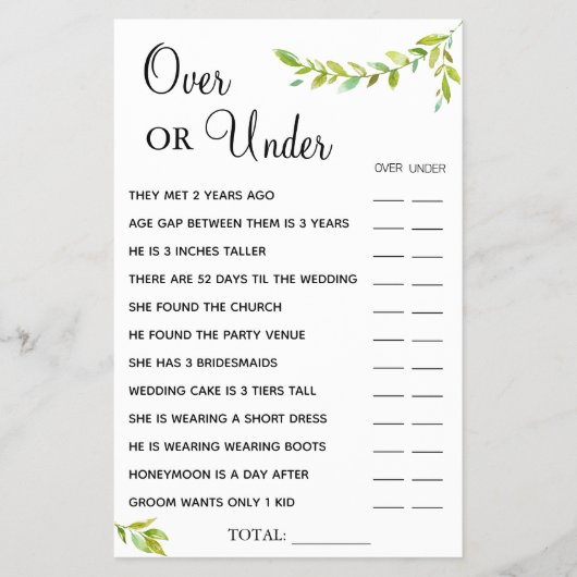 Eucalyptus Over of onder Vrijgezellenfeest spelkaa Flyer (Voorkant)