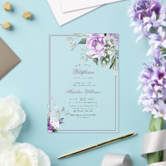Eucalyptus Paarse Bloemen Baby Shower Acryl Uitnodigingen