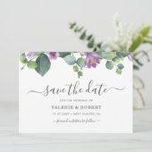 Eucalyptus Paarse Bloemige Succulent Save The Date (Staand voorkant)