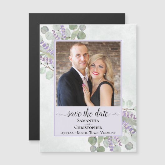 Eucalyptus Paarse bruiloft Opslagdatum Foto Magnet (Voorkant / Achterkant)