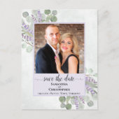 Eucalyptus Paarse bruiloft Sla de datum op Foto Aankondigingskaart (Voorkant)