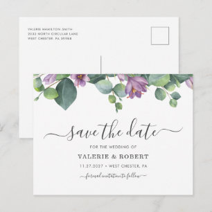 Eucalyptus Paarse Floral Greenery sparen de datum Aankondigingskaart