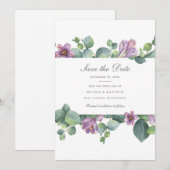 Eucalyptus Paarse Groene Bloemige Succulent Save The Date (Voorkant / Achterkant)