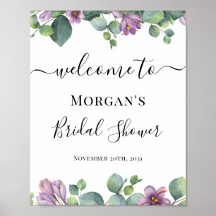 Eucalyptus Paarse Groene Bruiloft Feest Begrroetin Poster