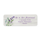 Eucalyptus Paarse lavender Flowers op hout Etiket (Voorkant)