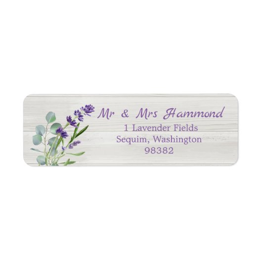Eucalyptus Paarse lavender Flowers op hout Etiket (Voorkant)