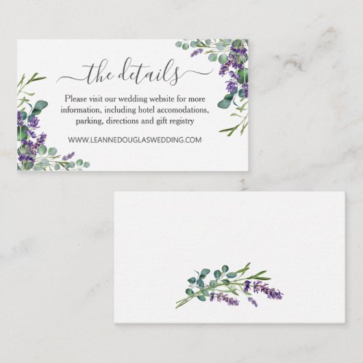 Eucalyptus Paarse lavender Flowers Weddenschap Informatiekaartje (Voorkant / Achterkant)