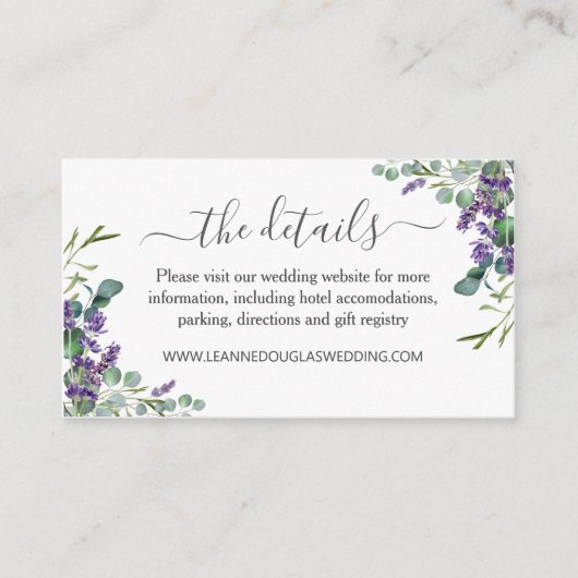 Eucalyptus Paarse lavender Flowers Weddenschap Informatiekaartje (Voorkant)