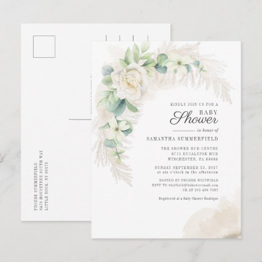 Eucalyptus Pampas Grass Greenery Girl Baby shower Uitnodiging Briefkaart (Voorkant / Achterkant)